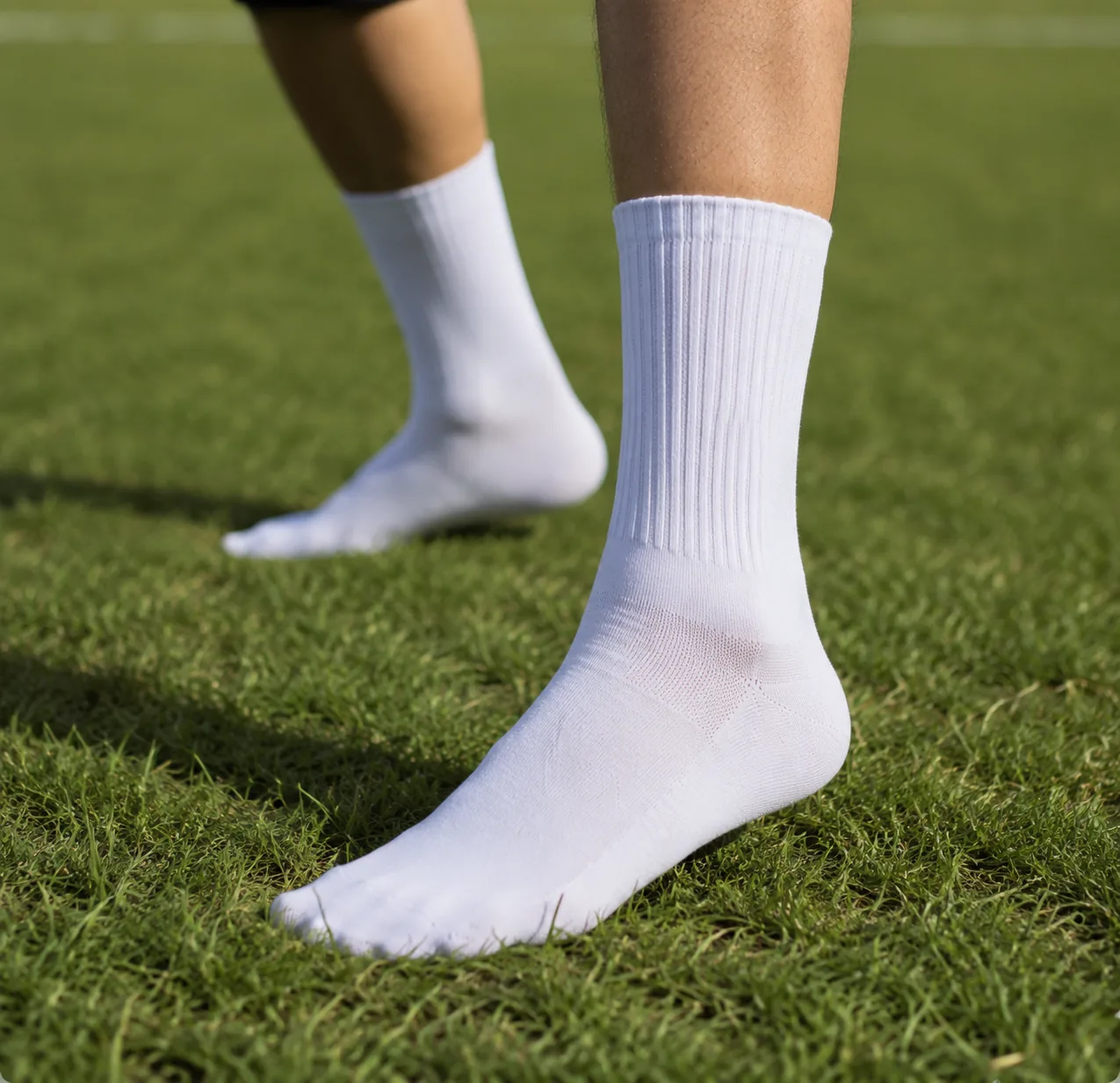 White everyday crew socks worn on grass