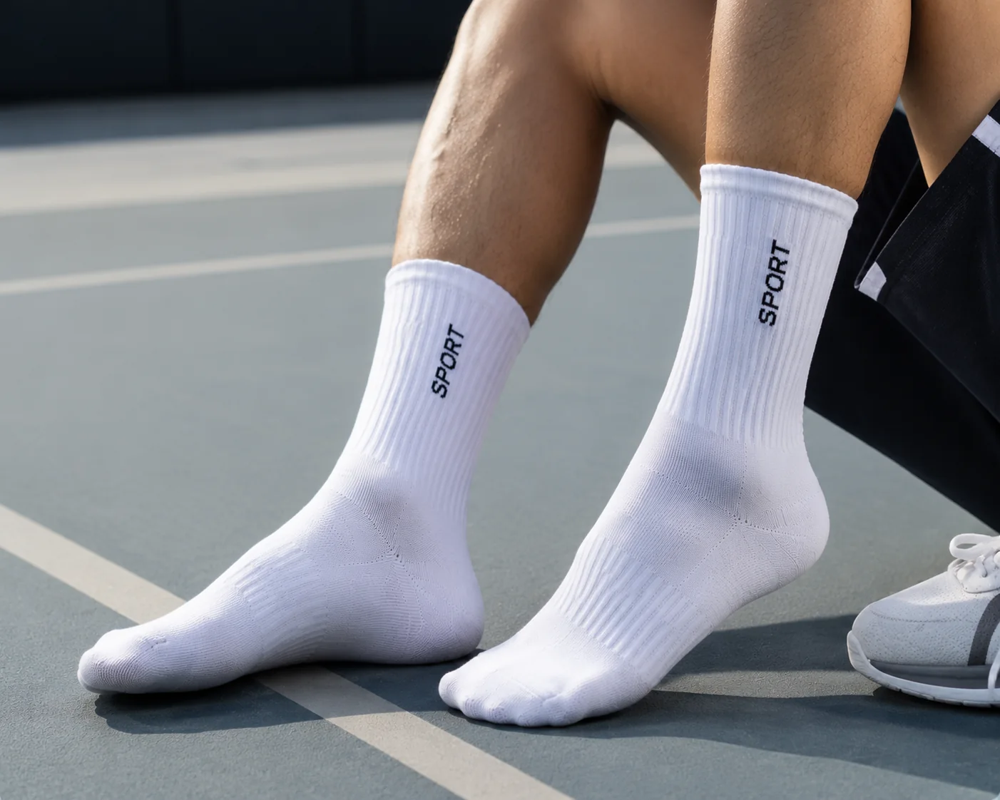 White custom sports socks for running and court training